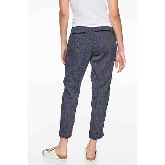 Athleta Pants Blue Stripe Bali Linen Nautical Beachy Coastal Grandma Summer - Picture 2 of 8